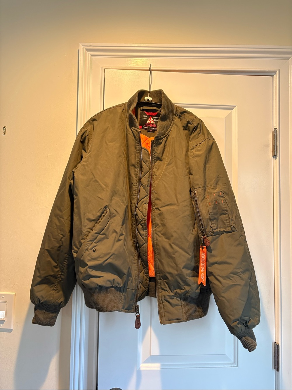 Spire size M Olive Green Bomber Jacket with Orange Lining